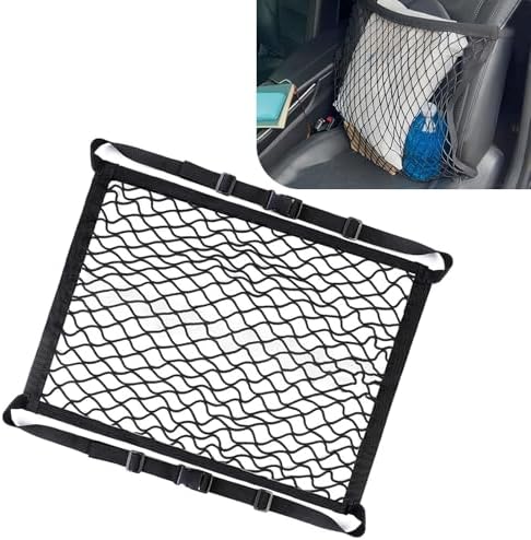 Car Seat Net Passenger Seat Organizer Net, 21.65" x 21.65" High Elastic Front Seat Organizer, Versatile Purse Holder for Car with Adjustable Buckle, Universal for Most Cars (Black)