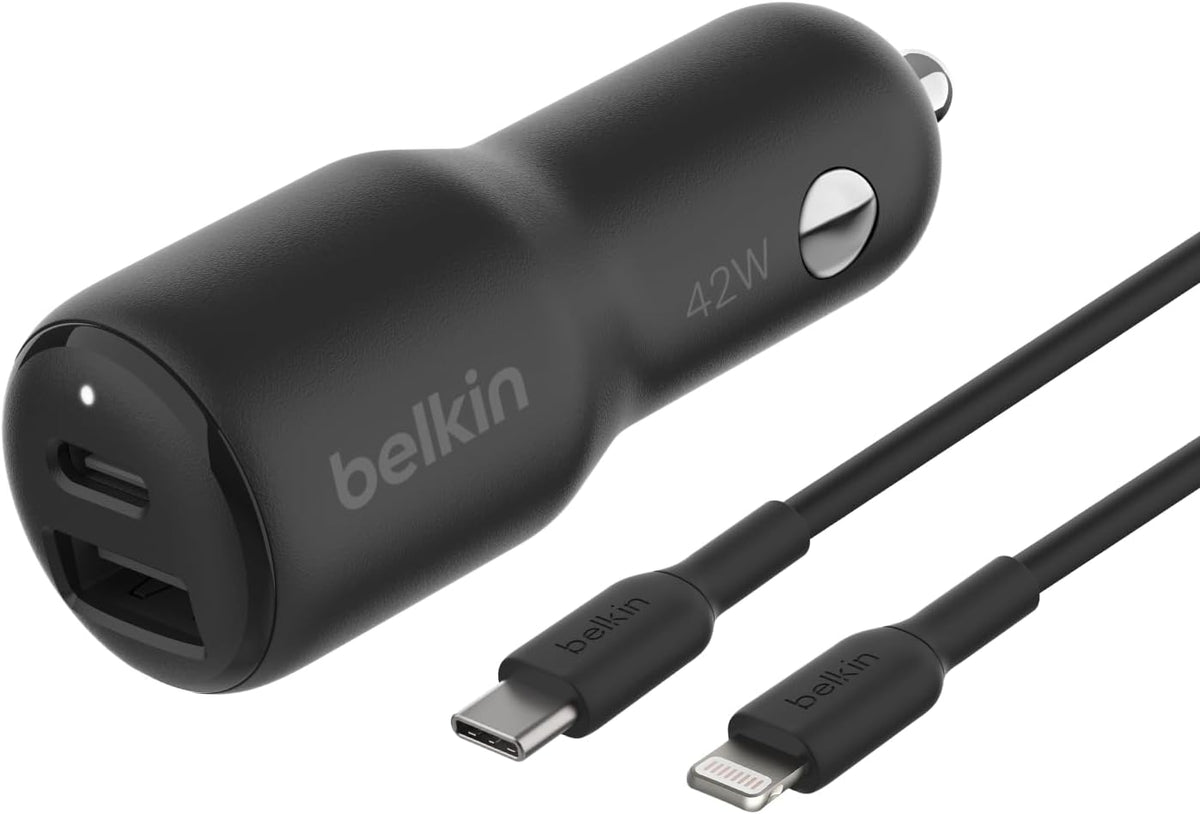 Belkin BoostCharge 42W Dual Port Fast Car Charger, USB-C & USB-A