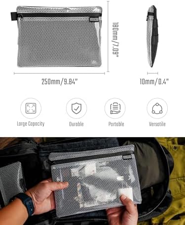 TACTICAL_GEEK Storage A10 EDC Mesh Pouch, Lightweight Travel Carry Bag, Portable Waterproof Organize Nylon Pouches, Multi-Purpose Utility Zipper Bags for Daily Organization Storage