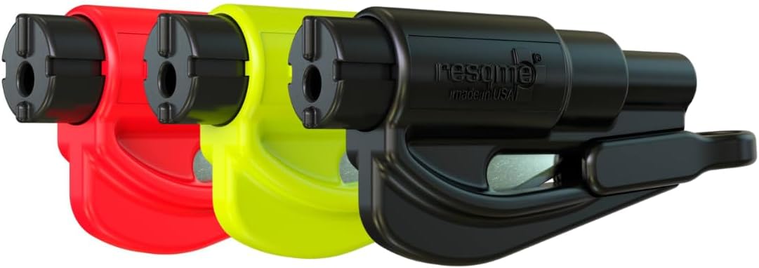 resqme The Original Emergency Keychain Car Escape Tool, 2-in-1 Seatbelt Cutter and Window Breaker, Made in USA, Family Pack of 3, Orange, Black, Pink - Compact Emergency Hammer