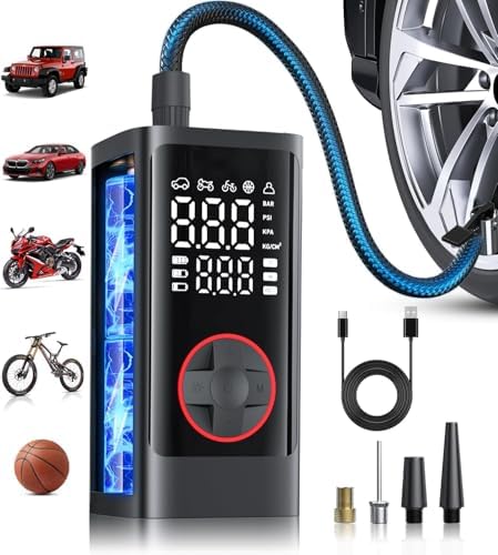 Tire Inflator Portable Air Compressor, 150PSI Cordless Air Pump for Car Tires, Bike Tire Pump with Pressure Gauge, Auto Shut Off, LED Light for Car Motorcycle Bicycle