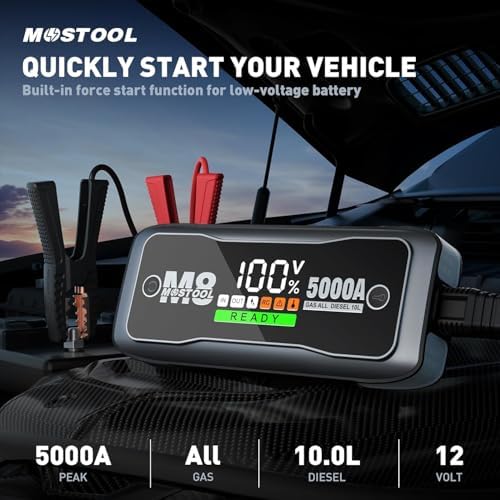 MOSTOOL M8 5000A Car Jump Starter, 12V Portable Battery Booster