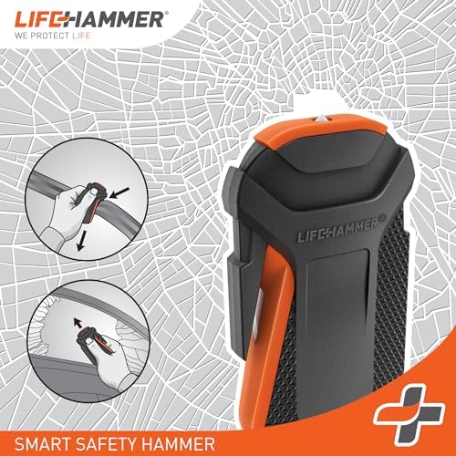 Lifehammer Smart Automatic – Window Breaker Seatbelt Cutter, Emergency Car Window Breaker for car Escape Tool, Anti-Slip Grip with Car Mounted Retail Pack (Orange-Black)