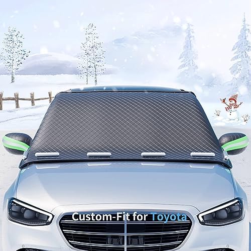 Custom fit for Toyota Windshield Snow Covers, 8 Layers WAaterproof Windproof Protection, Frost Defense, Ice, Sun, Snow, UV, Designed for Toyota Accessories (for Toyota Prius)