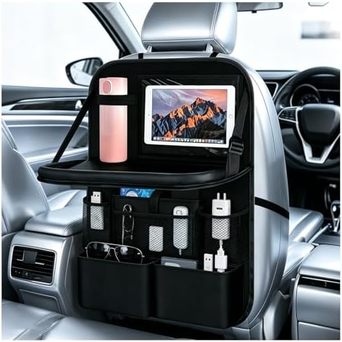 2 in 1 Hanging Backseat Car Organizer,Waterproof Back Seat Car Organizer | with Table Trays,Multifunctional Cars Seats Backs Organizers as Kick Mats Back Seat Protector for Vehicles