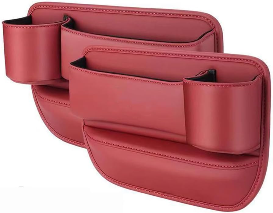 Car Leather Cup Holder Gap Bag for Mobile Phones Glasses Keys Cards Seat Gap Storage Box (2 Pack, Black)