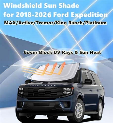 Windshield Sun Shade for 2018-2026 Ford Expedition Foldable Car Front Window Sunshade Accessories 4-Layer 240 T Sun Visor Protector Reflective Cover Block UV Rays & Sun Heat