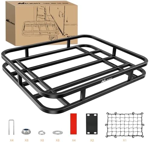 Nilight 32”×26”×4” RV Bumper Mounted Cargo Rack Carrier with Net Fits 4-inch or 4-1/2-inch Bumpers Heavy Duty Luggage Holder Basket for RV Camping Traveling Capacity 350LBS