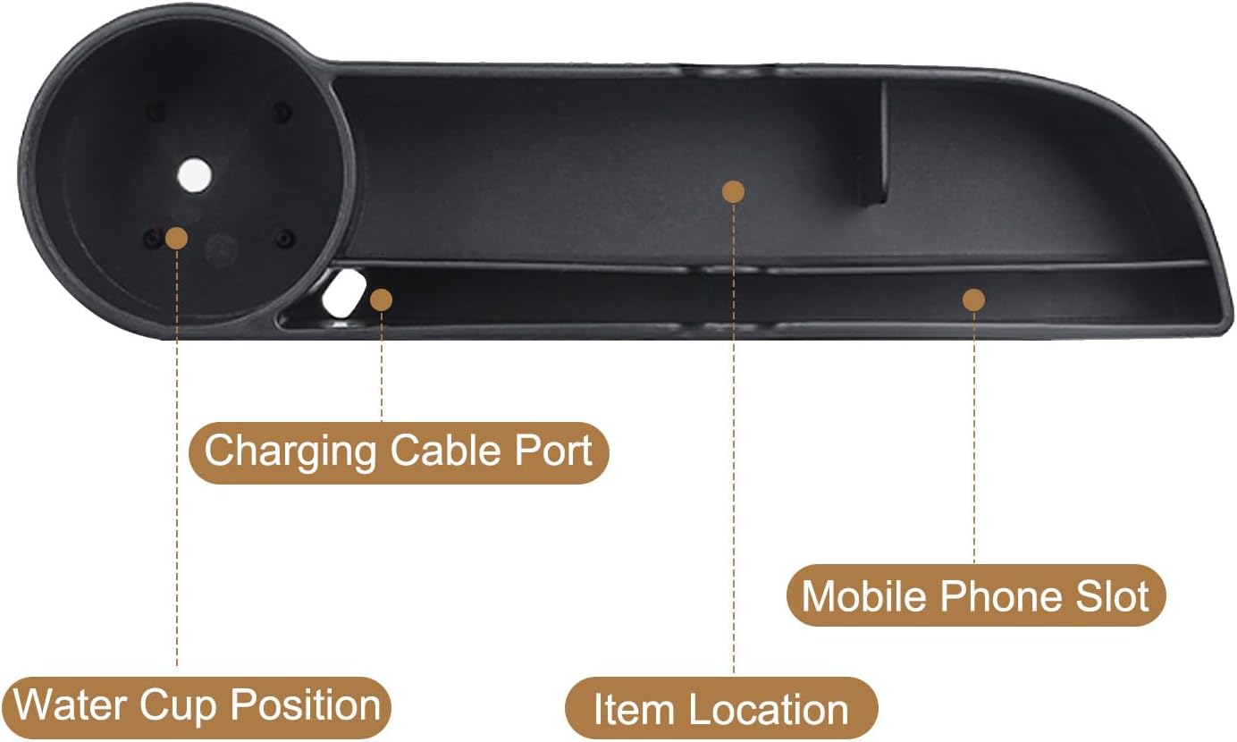 HARFINGTON Car Seat Gap Filler Organizer 10.2 x 6.5 x 3.1 Inch ABS+Leather Universal Car Organizer Storage Box Between Seat and Console (Right) with Cup Holders for Phone Keys, Black