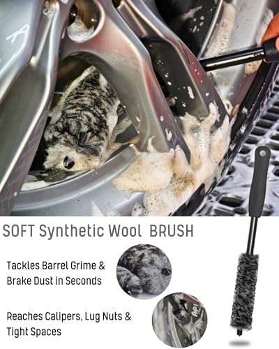 oesee 8PCS Pro Wheel Cleaning Kit - Synthetic Wool Brushes, Detailing Brush, Tire Brush, Wash Mitt, Drying Towel & Carry on Bag - Scratch-Free Rim Cleaning Kit