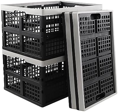 4-pack 42 L Collapsible Storage Crate, Plastic Folding Crate Basket