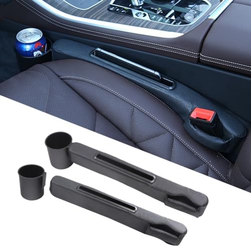 Advanced 3-in-1 Car Seat Gap Filler Organizer 2 Packs, PU Leather Console Side Storage Pad with Removable Cupholder, Anti-Slip Blocker for Phone Coins Keys