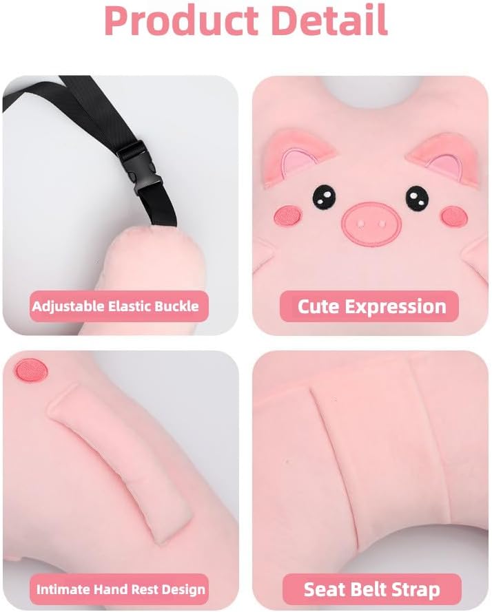 Car Pillow for Travel – Animal-Themed Car Seat Cushion with Safety Belt Protector – 4 Cute Styles: Pig, Dog, Rabbit, Panda (Rabbit)
