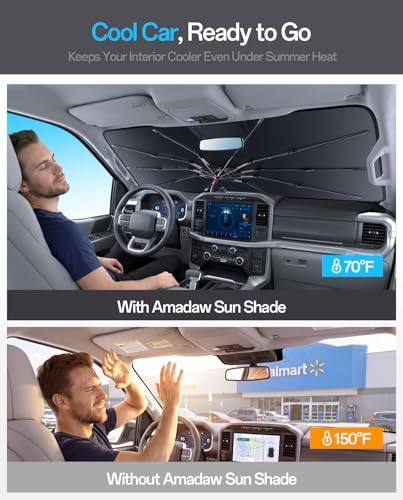 Windshield Sun Shade for Toyota Tundra 2000–2026, Foldable Umbrella Sunshade with 100% UV Block, Multi-Layer Heat Insulation, Reinforced 10-Rib Frame, Keeps Car Cooler, Summer Car Accessory