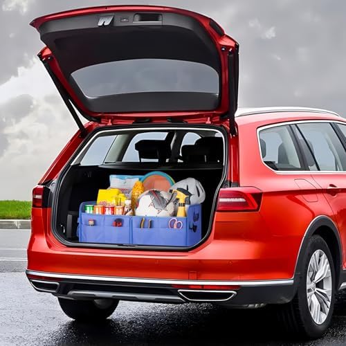 titiyiof Trunk Organizer For Suv & Sedan,Car Organizers and Storage, Waterproof Collapsible & Adjustable Straps,70L Sturdy Car Organization for Car Accessories, Tools,Sundries,2-3Compartment(Blue