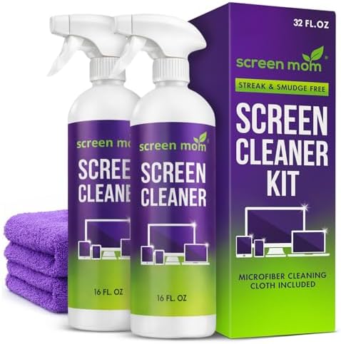 Screen Mom Screen Cleaner Spray 2 Pack-16oz for TV, Car, Laptop & Computer | Streak-Free Formula, Alcohol & Ammonia-Free, Safe for TVs, OLED Glass Tablets & Phones, Gentle Cleaning, No Residue Finish