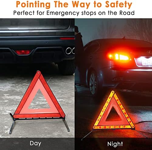 FLKQC Emergency Roadside Safety Kit, 5 Pack Foldable Reflective Warning Triangles with Base + 2 Pack High Visibility Reflective Safety Vest, DOT Compliant Triangle Set with Carrying Case for Vehicle B