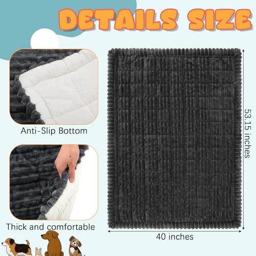 BBTO 53 x 40 Inches Non-Slip Bottom Pet Bed Mat for Car Trunk Large Size Dog Blanket for SUV Dog Backseat Cover with Anti Slip Sticker Travel Hair Resistant Backseat Extenders Cover(Dark Gray)