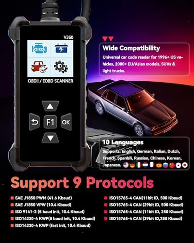 OBD2 Scanner Car Code Reader with Voltage Test - Read & Erase Check Engine Light Fault Codes, Live Data/Freeze Frame, Plug-and-Play CAN Diagnostic Tool for All Cars 1996 & Newer