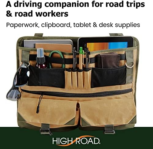 High Road Front Seat Organizer with Laptop Sleeve, Filing, Electronic and Work Supply Compartments, 12 pocket Car Office Passenger Seat Organizer