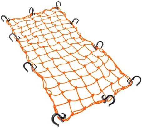 Powertye 15in x 30in Elastic Cargo Net with 10 Adjustable Hooks and Tight 2in x 2in Mesh, Orange