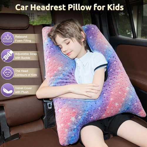 Car Pillow for Kids Travel Pillow with Adjustable Strap, Kids Floor Pillows Cushions for Adults and Children to Support Head and Body Road Trip Essentials(Multicolor)