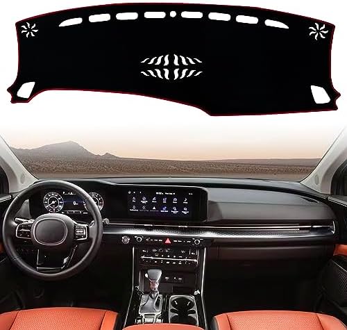 Dash Mat Cover Interior Dashboard Protection pad Compatible with Kia Carnival KA4 Minivan LE EX SX and SX Prestige 2022 2023 2024 Sunshade Glare UV Rays Protector (Red Trim)