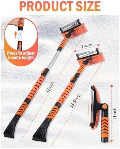 Ice Scrapers for Car Windshield, 43'' Three Stage Extendable Aluminum Alloy Car Snow Scraper and Brush, 180° Pivoting Snow Brush and Ice Scraper for Car, Truck, SUV