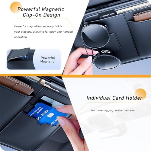 Tumecos Car Sun Visor Organizer, Auto Consoles Organizer with Sunglass Holder,Multi-Pocket Visor Accessories for Truck, SUV,Card/Pen/Driver's License Holder