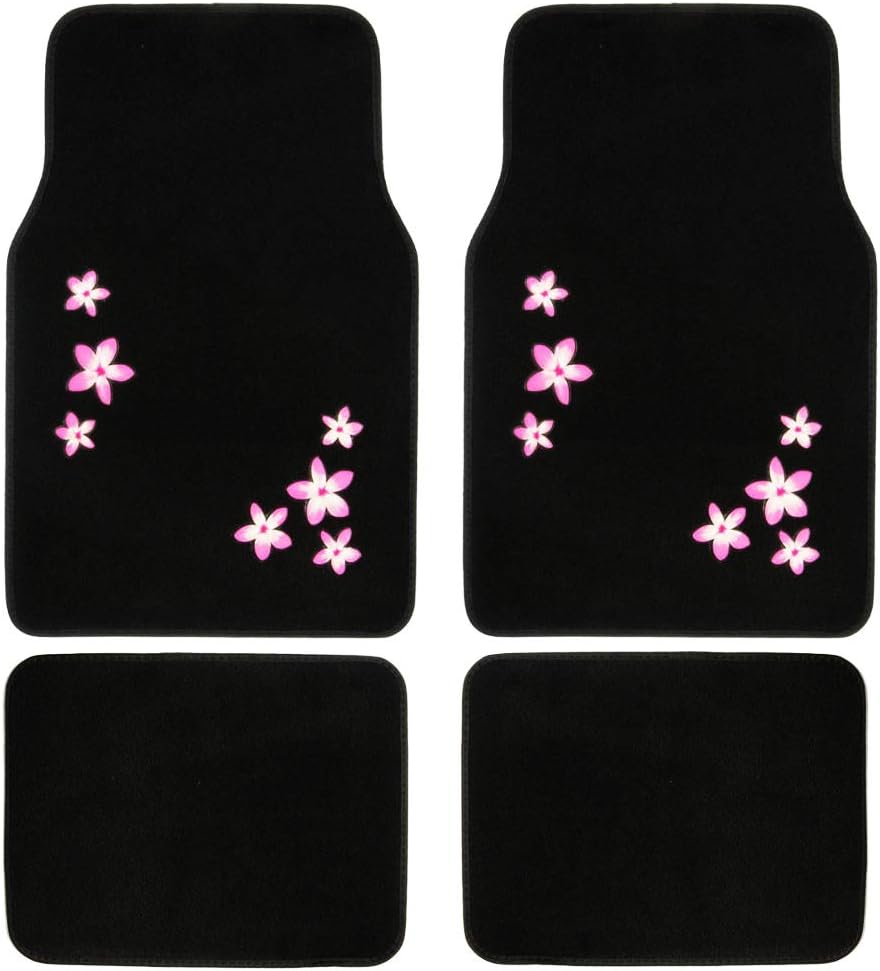 BDK Embossed Neon Purple & Green Butterflies Design Carpet Car Floor Mats for Auto Van Truck SUV-4 Pieces Front & Rear Full Set with Rubber Backing-Universal Fit