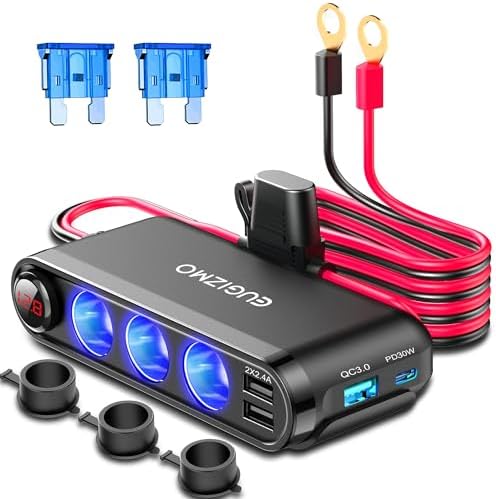 EUGIZMO Cigarette Lighter Splitter, 200W 3 Socket Car Plug Power Outlet