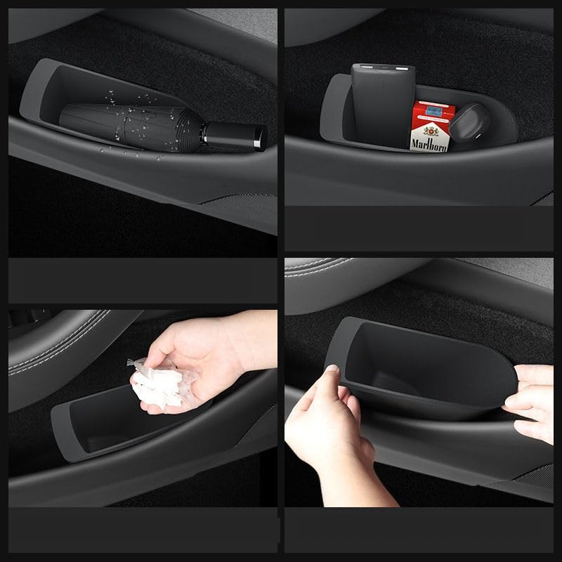 for Tesla Model 3 2023 2024 2025 Trash Can Front Door 2PCS Side Door Trash Bin, Waterproof TPE Auto Garbage Bin, Portable Side Door Insert Mount, Interior 2023 2024 2025 Tesla Model 3 Accessories