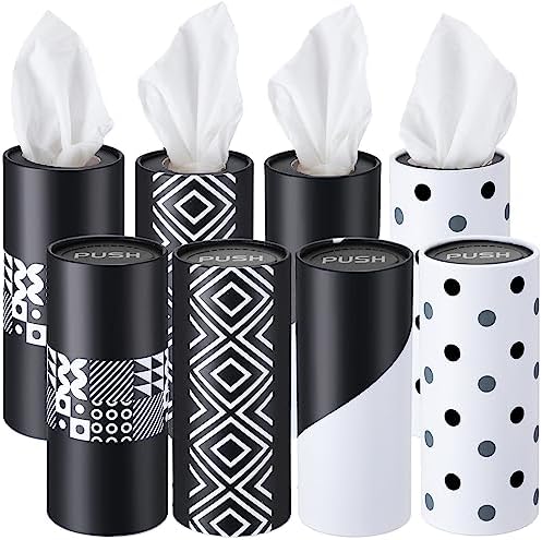 Eaasty 8 Pack Cylinder Car Tissue Holder, 3 Ply Napkin,Dot and Geometric