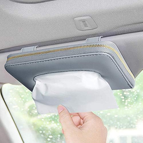 Car Visor Tissue Holder, Zipper Sun Visor Tissue Box for Car & Boat, Gray