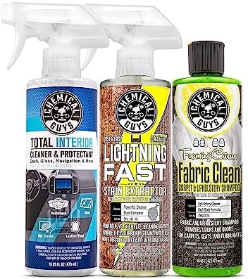 Chemical Guys Basic Carpet Cleaning, Stain Fighting & Interior Cleaning Kit (3 Piece Kit with Total Interior SPI22016, Foaming Citrus Fabric Clean CWS20316 & Lightning Fast Stain Extractor SPI_191_16)