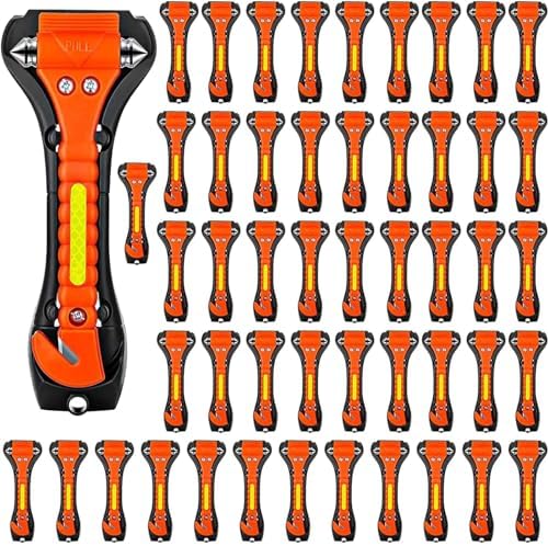 Safety Hammer, 50 Pack Car Emergency Escape Tool Car Window Breaker and Seat Belt Cutter with Light Reflective Tape for Family Car Life Saving Survival Kit