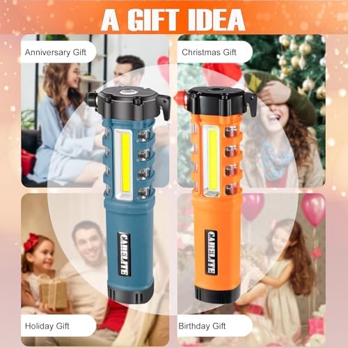 Emergency Car Flashlight with Seatbelt Cutter and Window Breaker, LED Work Light & Flash Beacon, Life-Saving Car Escape Tool for Roadside Safety (Orange)