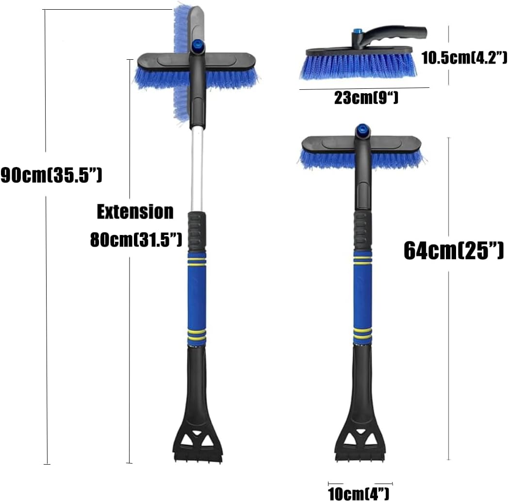 Extendable Snow Brush & Ice Scraper for Car Windshield – 25" to 31.5" Telescoping Handle, Scratch-Free Bristles, Foam Grip, for Cars, Trucks & SUVs (Blue)