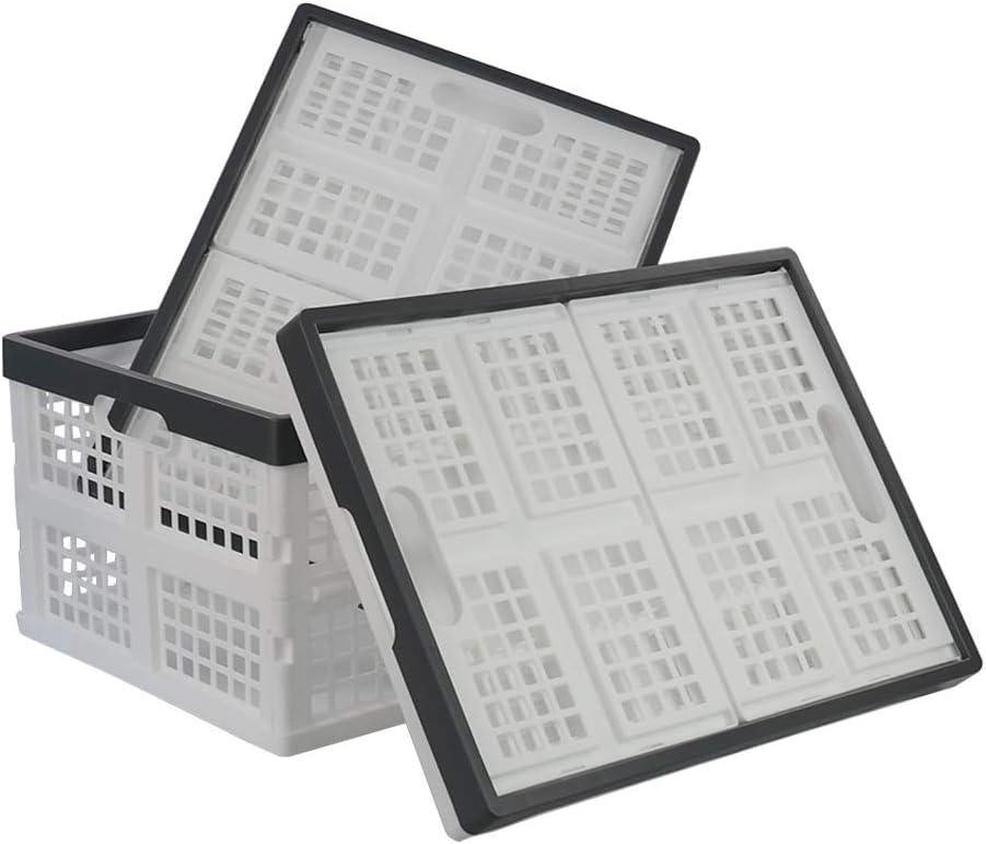 Teyyvn 4-Pack Collapsible Milk Crates, 15L Plastic Stackable Storage Bins | Utility Folding Baskets, Ventilated Design for pantry, garage, closet and grocery storage