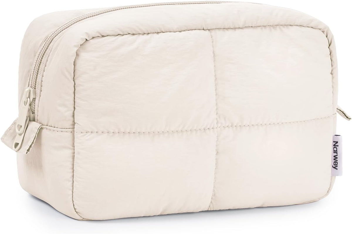 Narwey Puffy Makeup Bag Travel Toiletry Bag, Quilted Cosmetic Bag for Women