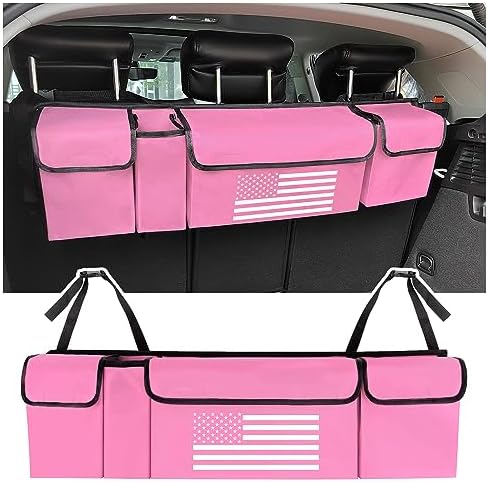 Turcee Car Trunk Organizer,Large Capacity Car Storage Organizer with US Flag Design,Hanging Foldable Car Organizers and Storage Car Interior Accessories (Pink)
