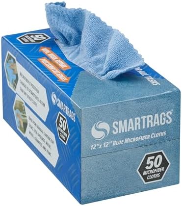 Arkwright Smart Rags Microfiber Cleaning Cloths, Pack of 50 in a Box, Lint Free 180 GSM Reusable Towels for Auto, Office and Household Cleaning, 12 x 12 in, Blue