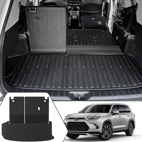 Cargo Mat with Backrest Mat 2-in-1 for 2024 2025 2026 Toyota Grand Highlander Car Mat Accessories, TPE All Weather Cargo Liner Trunk Mat(Grand Highlander-2 in 1 Trunk Mat)