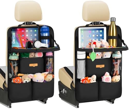 SURDOCA Backseat Car Organizer with Foldable Tray for Kids & Adults – NEW MODEL Seat Storage with Touchable Tablet Pocket, Roadtrip Essentials – Fits Most Vehicles