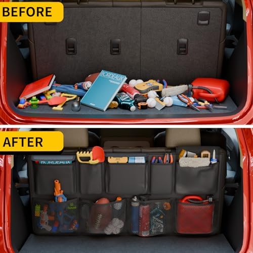 Car Trunk Organizer Large Capacity Backseat Hanging Organizer (41"*20") Collapsible Oxford Cloth Car Storage Bag with 9 Pockets for SUV&Truck&MPV Accessories (Black)