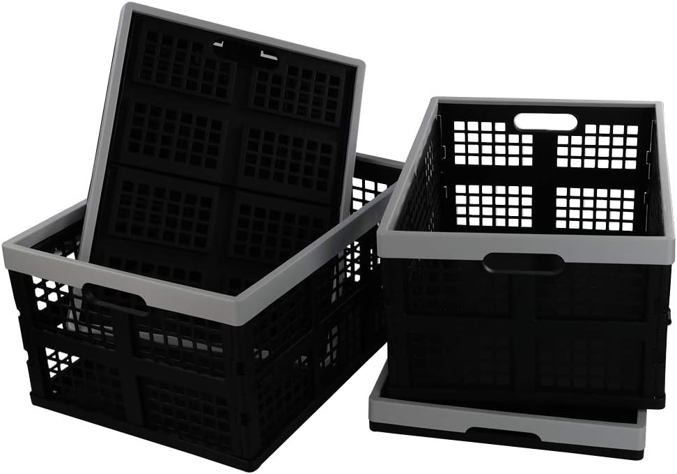 34 L Plastic Crates, Collapsible Storage Crates/Stackable Storage Container Basket, 2-Pack