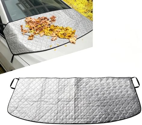 Car Windshield Rain Trough Cover, Sun & Snow & Leaves Protection Shield for All Season, Foldable Adsorption-type & Windproof Fixed Strap Shade, for Most Cars Trucks Vans SUVs (Silver)