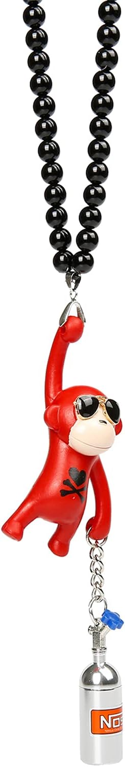 YGMONER Wearing Sunglasses Monkey Car Interior Rear View Mirror Hanging Ornaments (red & nitrogen bottle)
