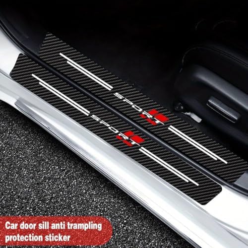 4 Pcs Car Door Sill Protector for GMC Canyon Crew Cab 2023-2026, Scuff Plate Guards Carbon Fiber Leather Anti-Scratch Decorative Entry Step Stickers