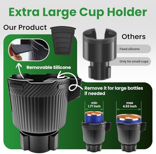 Car Cup Holder Tray, Extra Large Car Cup Holder Expander with 360° Rotation Fit Most Big Cup Detachable 3 in 1 Car Trays for Eating, Phone & Snack Organizer Road Trip Essentials